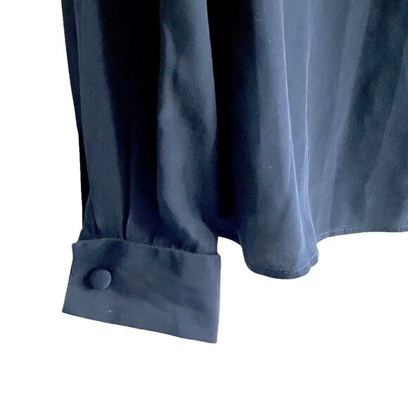 JONES NEW YORK Vintage Black Silk Button Front Ruffle Blouse 8 - Picture 3 of 9